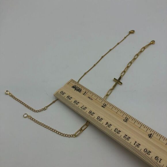 18K Gold Plated Stainless Steel Multi Strand Cross Bracelet Women's Spiritual - Picture 8 of 9